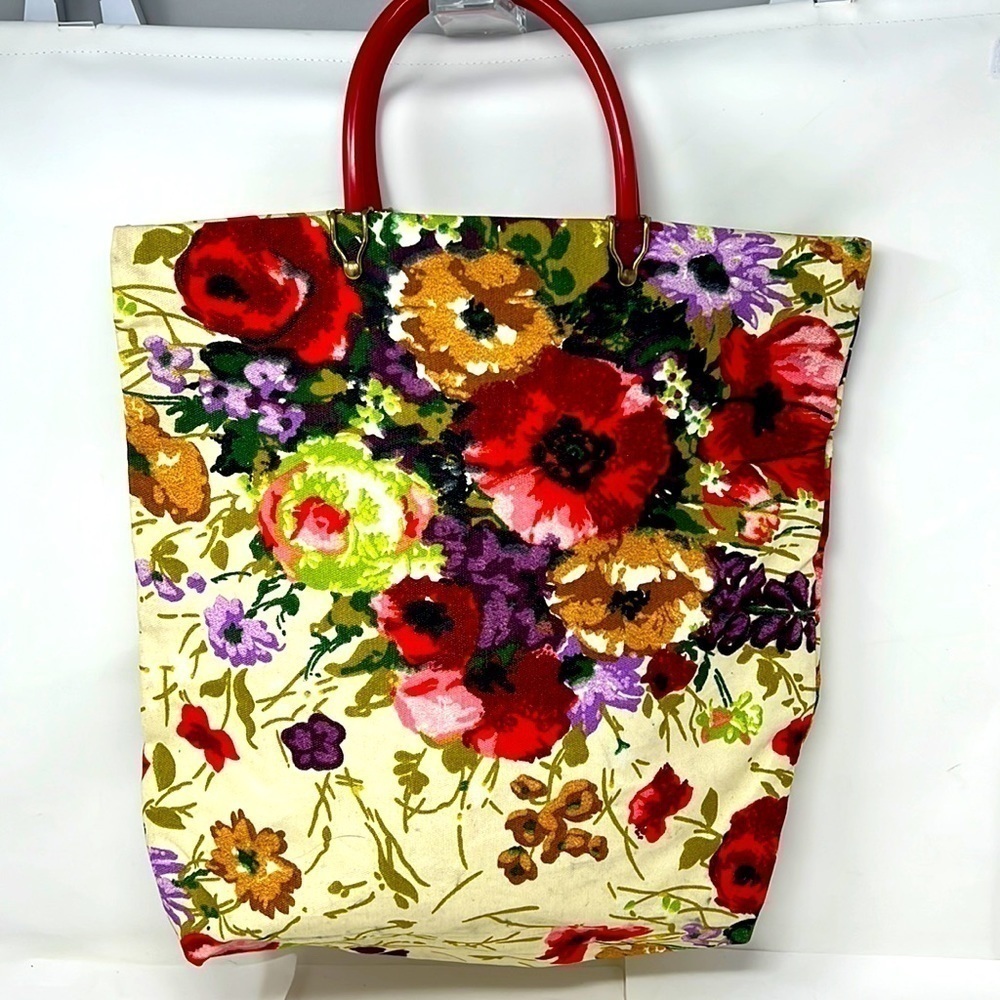 Vintage 1960’s Floral Canvas Tote Shopping Bag